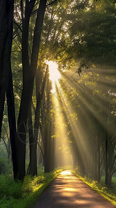 阳光照进树林图片