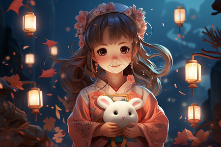 庆祝中秋节的女孩背景图片