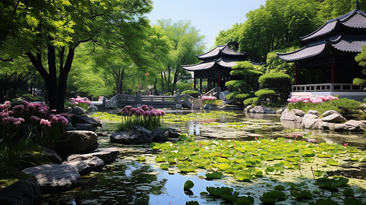 中式园林背景图片
