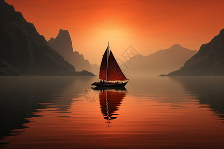 平静湖面的帆船图片