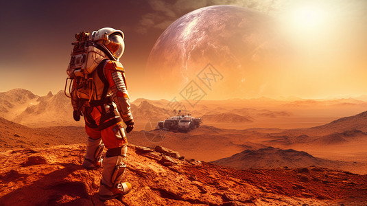 火星表面火星宇航员插画
