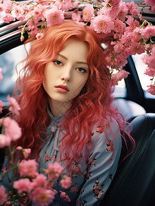 粉红色卷发的少女图片