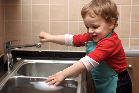 洗碗的男孩图片