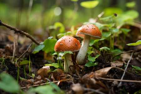 红色牛肝菌苔藓与蘑菇高清图片