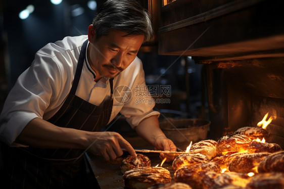 烹饪面包的厨师图片