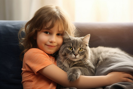 女孩怀中可爱的小猫图片