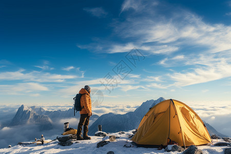 冬季户外的登山爱好者背景图片