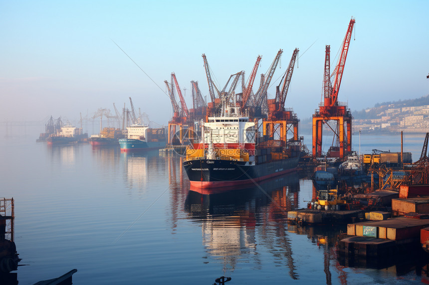 清晨的运输工业港口图片