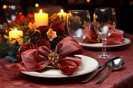 传统圣诞节的烛光晚餐背景图片