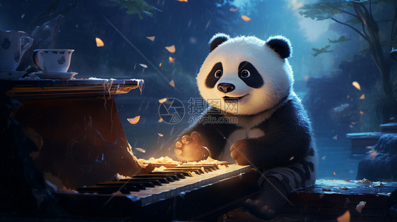 卡通熊猫弹钢琴图片