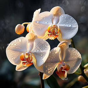 水滴插画白色的兰花背景