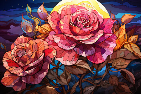 粉红色的玫瑰插图背景图片