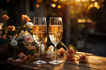 浪漫的两个香槟杯背景图片