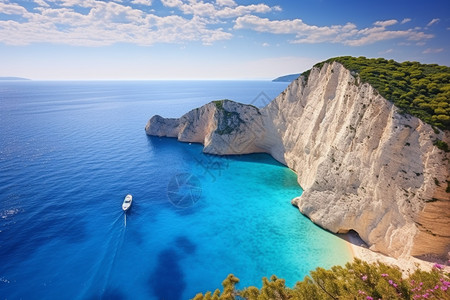 海岛希腊岛屿的悬崖背景