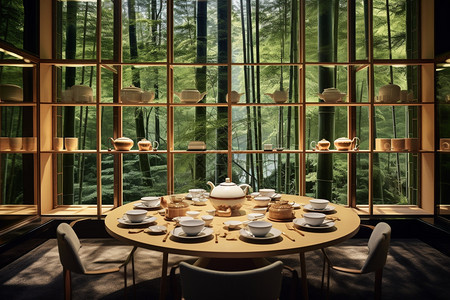 竹林里的新中式茶馆图片