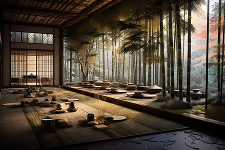 优雅的新中式茶馆背景图片