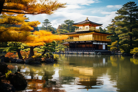秋天传统的佛教建筑景观图片