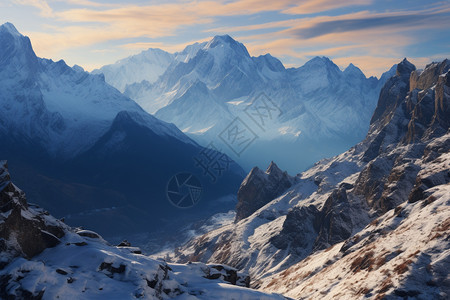 雄伟的冬天雪山景观图片