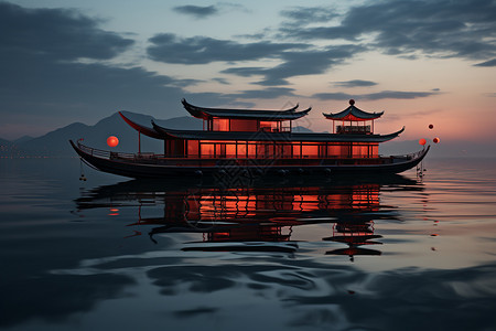 中式风游船场景背景图片