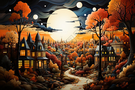 创意秋天色彩的城市背景图片