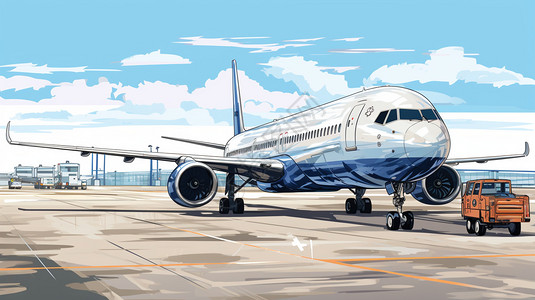 民航客机机场停放的民航飞机插画