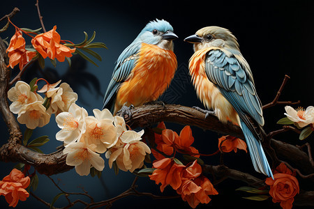 3D花鸟艺术插画图片
