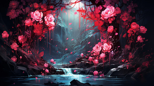 神秘的玫瑰森林背景图片