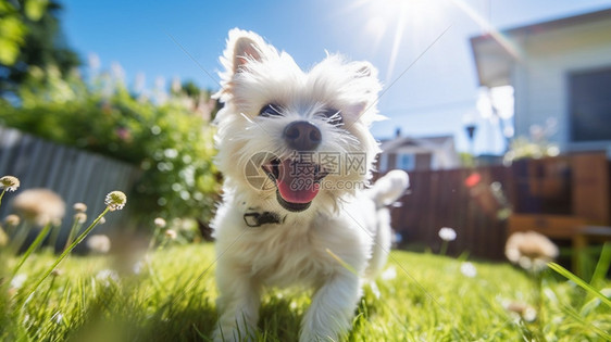 夏天户外草地上可爱的狗狗图片