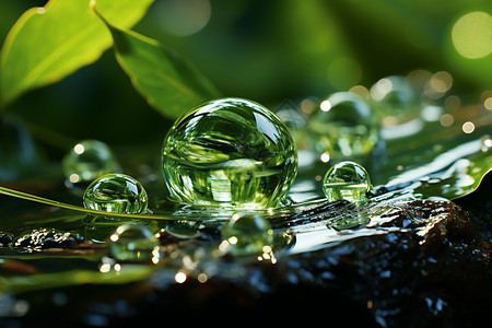 绿叶中的水滴图片