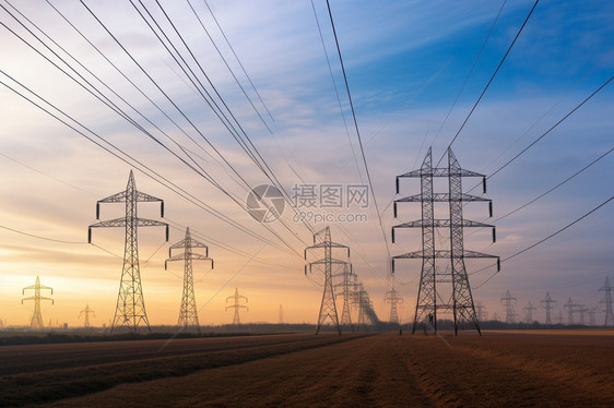田野中的电力塔图片