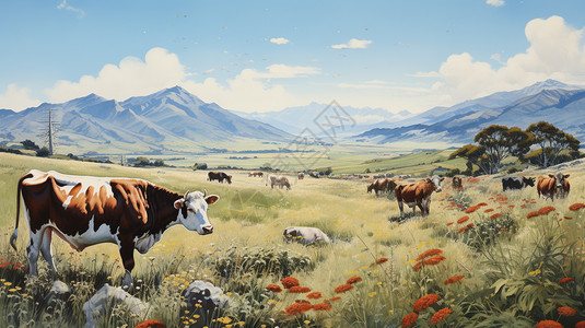 乡村田野上的畜牧业图片