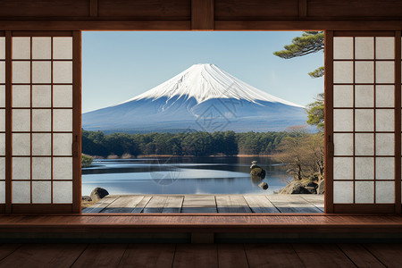 窗外秋天美丽的富士山景观背景