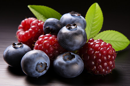 香甜多汁的蓝莓和树莓图片