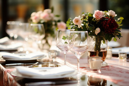 浪漫的鲜花装饰餐桌图片