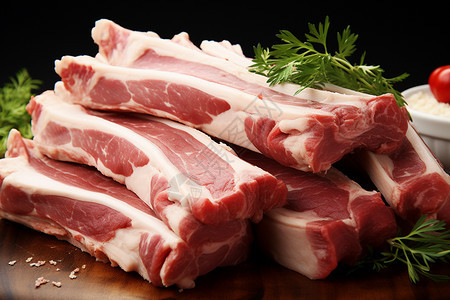 木板上的猪肉排骨图片