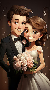 3D卡通风格新婚夫妇图片
