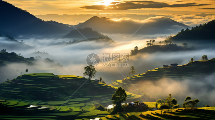 乡村农业梯田景观图片