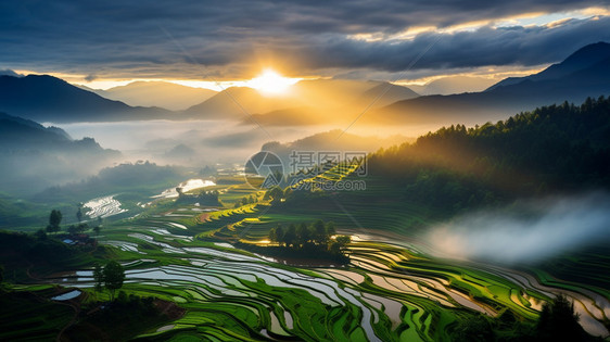 美丽的乡村农业梯田景观图片