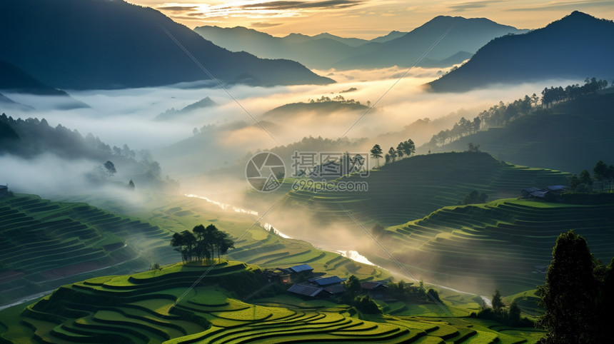 乡村农业种植的梯田景观图片