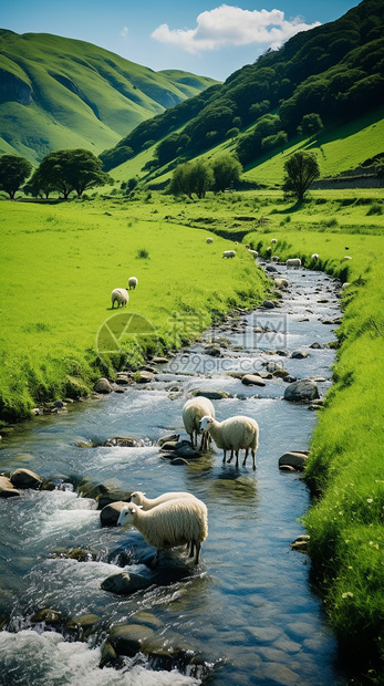 草地上放牧的羊群图片