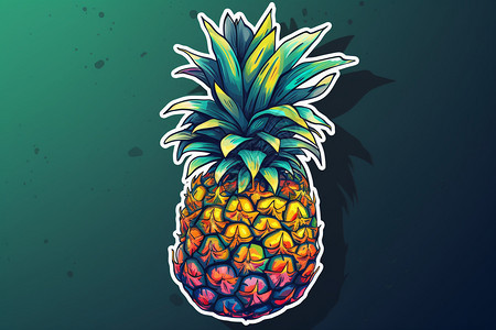 多彩的菠萝贴纸卡通插图背景图片