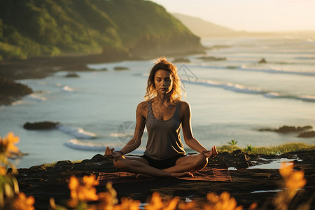 女人在练瑜伽女人在海边练瑜伽背景