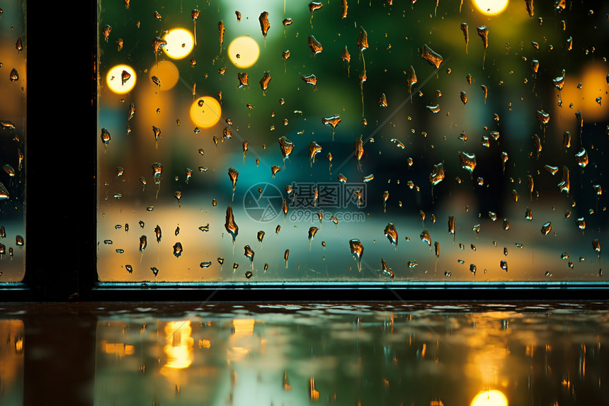 透明玻璃上的雨滴图片