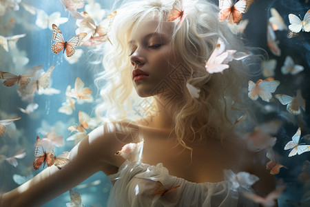 创意美感的蝴蝶少女背景图片