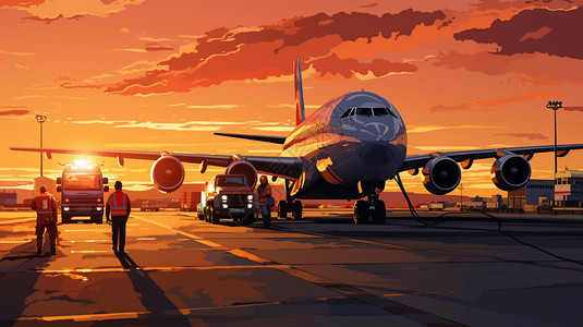 机场检修的飞机插画图片