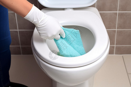 用橡胶手套清洁厕所图片