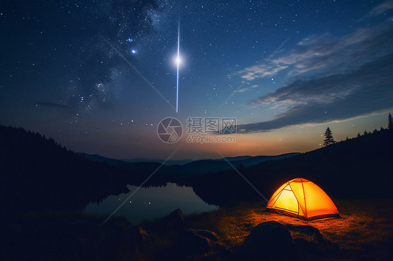 山中夜晚露营的帐篷图片