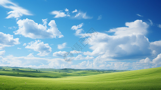 蓝天白云草地背景郁郁葱葱的大草原景观背景