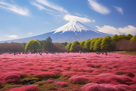 富士山下的美丽景观背景图片