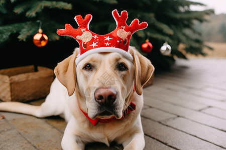 圣诞节装扮的圣诞狗狗图片